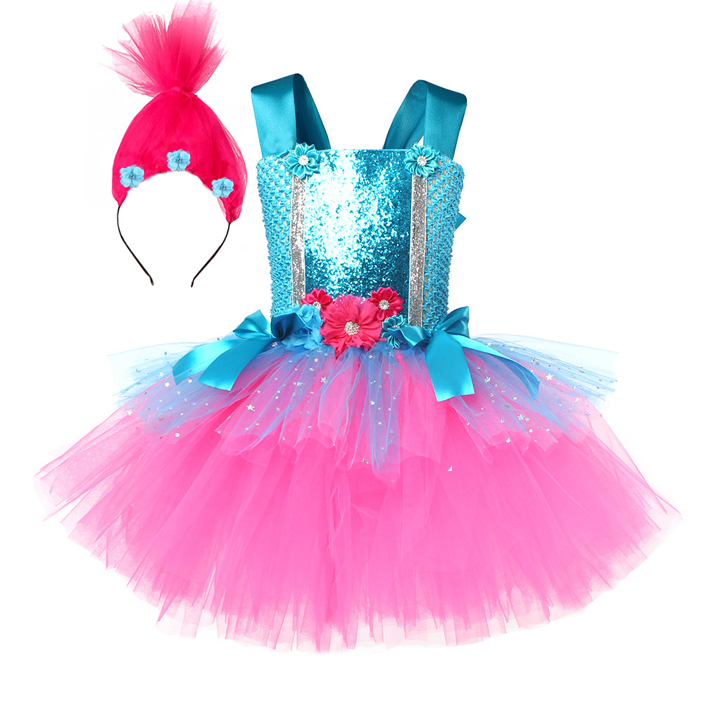 Anime Cosplay Toddler - Платье-пачка для тролей для девочек, костюмы