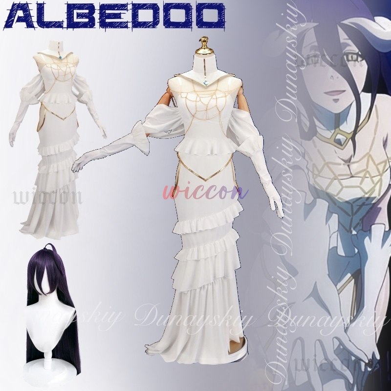 Anime Cosplay Albedo - Overlord Albedo Косплей Белое Тонкое Платье